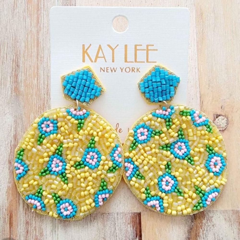Seed Bead Yellow Floral Earrings